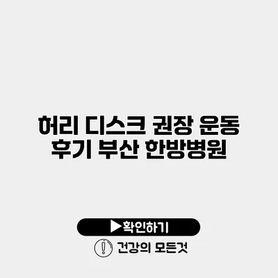허리 디스크 권장 운동 후기 부산 한방병원