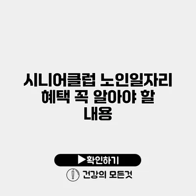 시니어클럽 노인일자리 혜택 꼭 알아야 할 내용