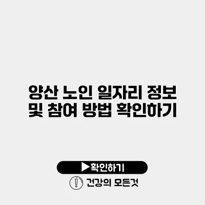 양산 노인 일자리 정보 및 참여 방법 확인하기