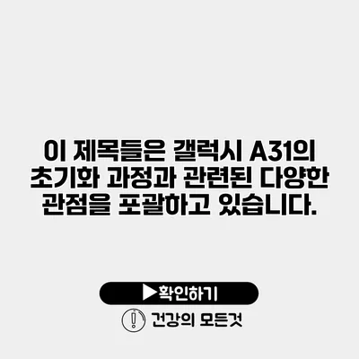 이 제목들은 갤럭시 A31의 초기화 과정과 관련된 다양한 관점을 포괄하고 있습니다.